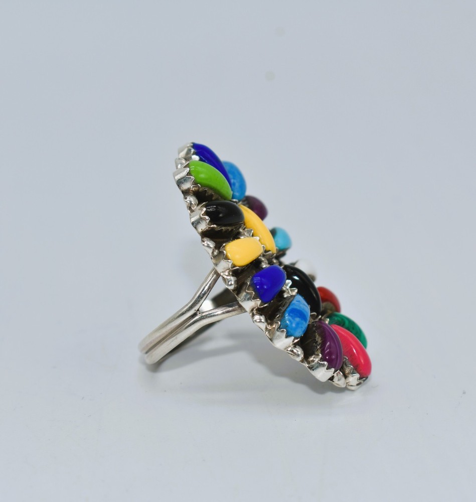 Rosana Williams Navajo Multi-Color Cluster Sterling Silver Ring Size 8-1/2