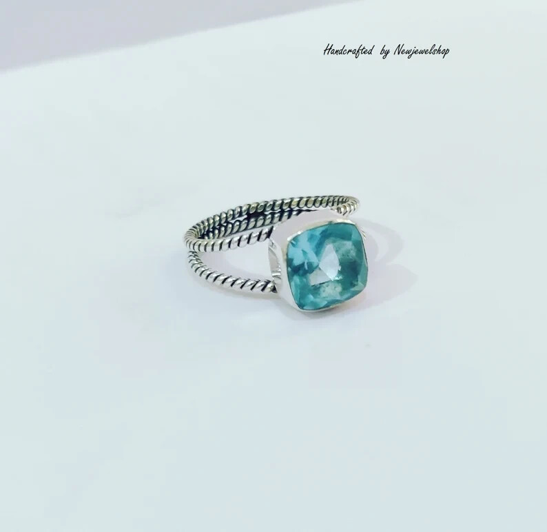 Blue Topaz Stone, 925 Sterling Silver, Gemstone Ring, Band Ring, All Size