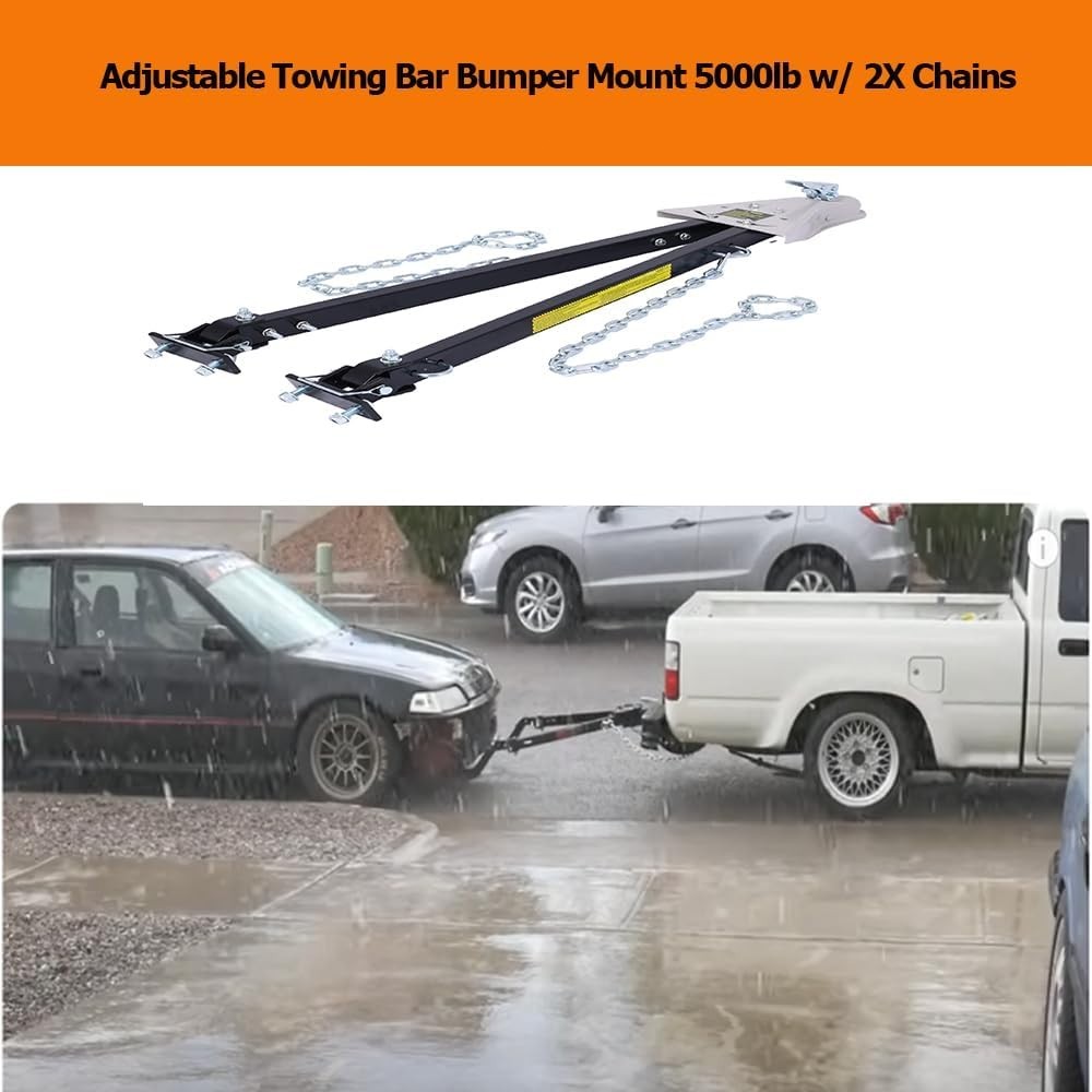Adjustable Towing Bar Bumper Mount w/ 2X Chains Universal Towing Bar 5000 LBS