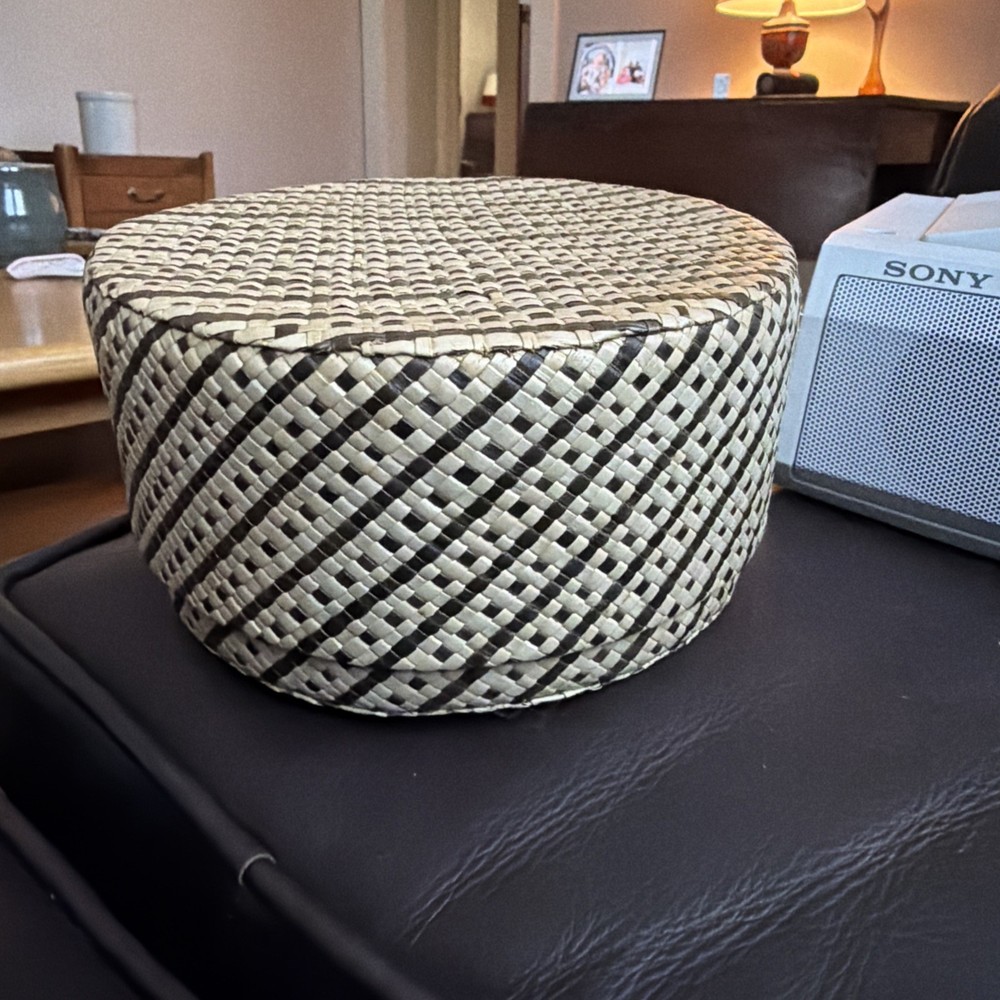Palm Leaf Lidded Basket With Hand Weaved