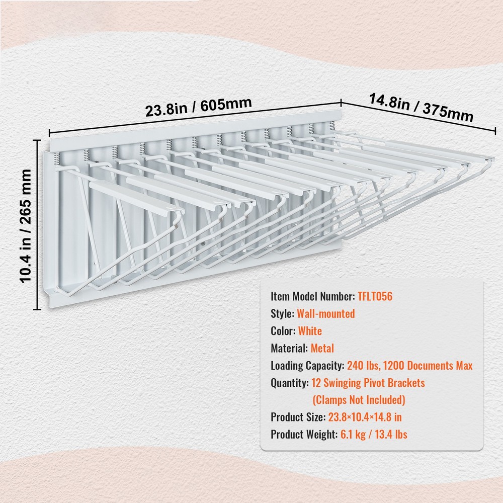 Wall Mount Blueprint Storage Rack Blueprint Holder with 12 Pivot Brackets