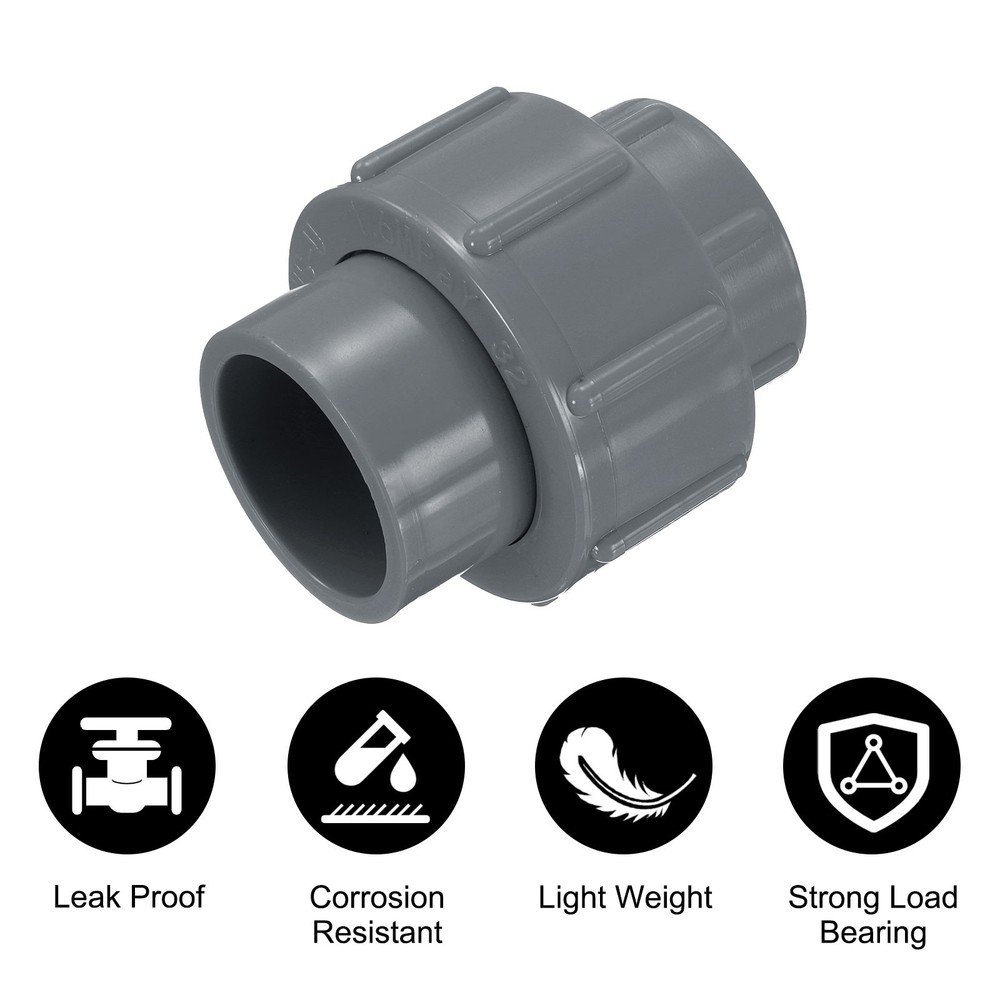2 Pcs 1" Union PVC Coupling Pipe Fitting Adapter, Grey