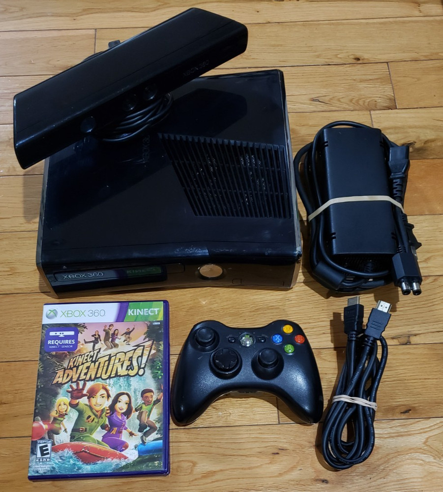 Xbox 360 S Slim Bundle 1439 250GB Console, Kinect Controller Power HDMI, TESTED