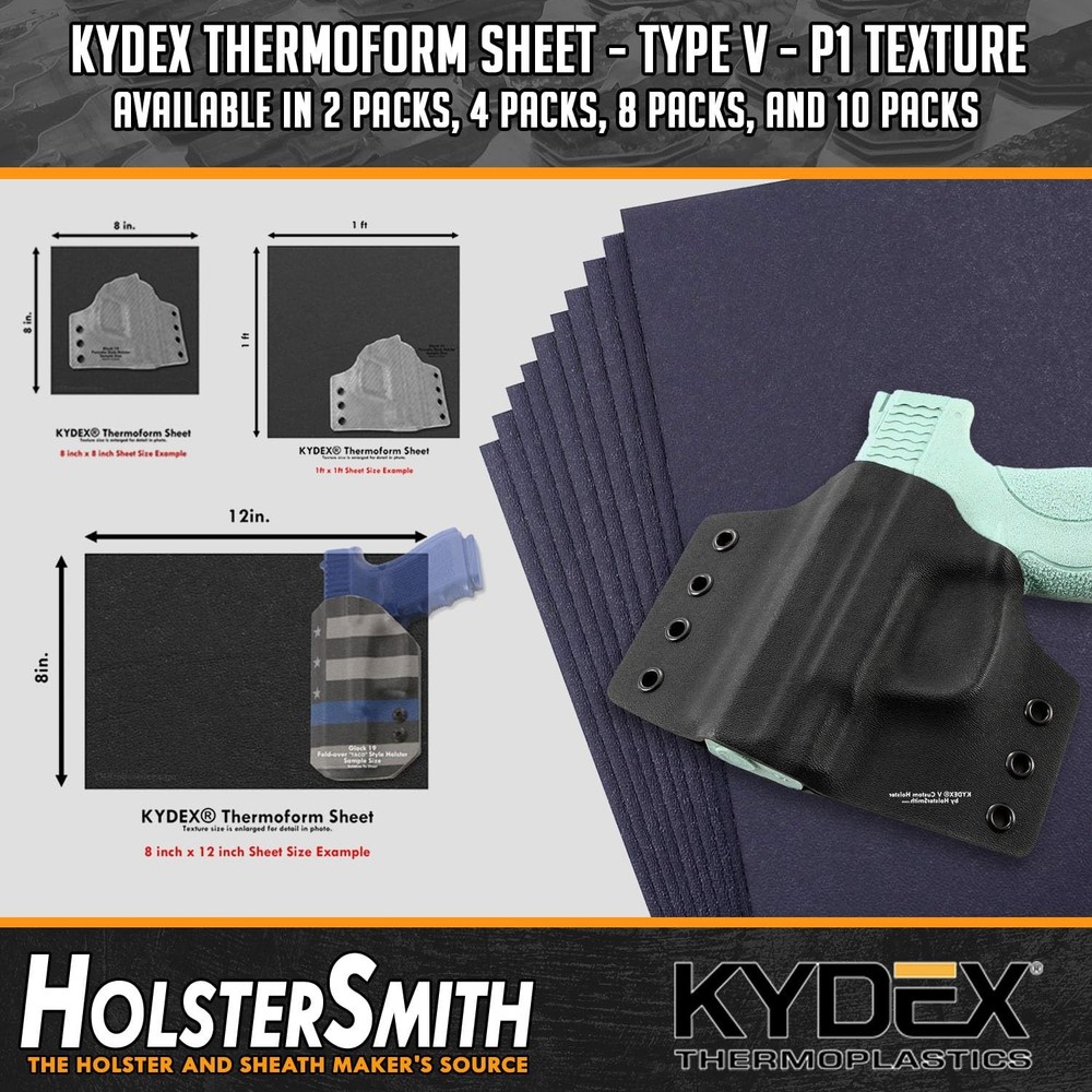 Kydex V Thermoform Sheets - Black P1 Texture, 2 Pack for Custom Projects