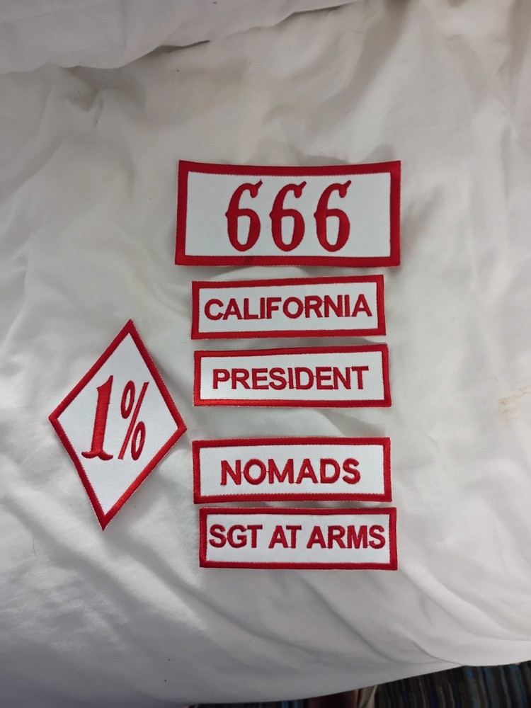 6 Pc. Red and White M C Front Patch Set