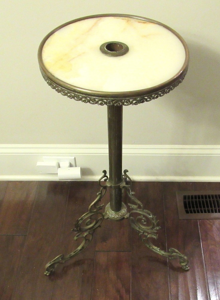 VICTORIAN BRASS AND MARBLE STAND TABLE