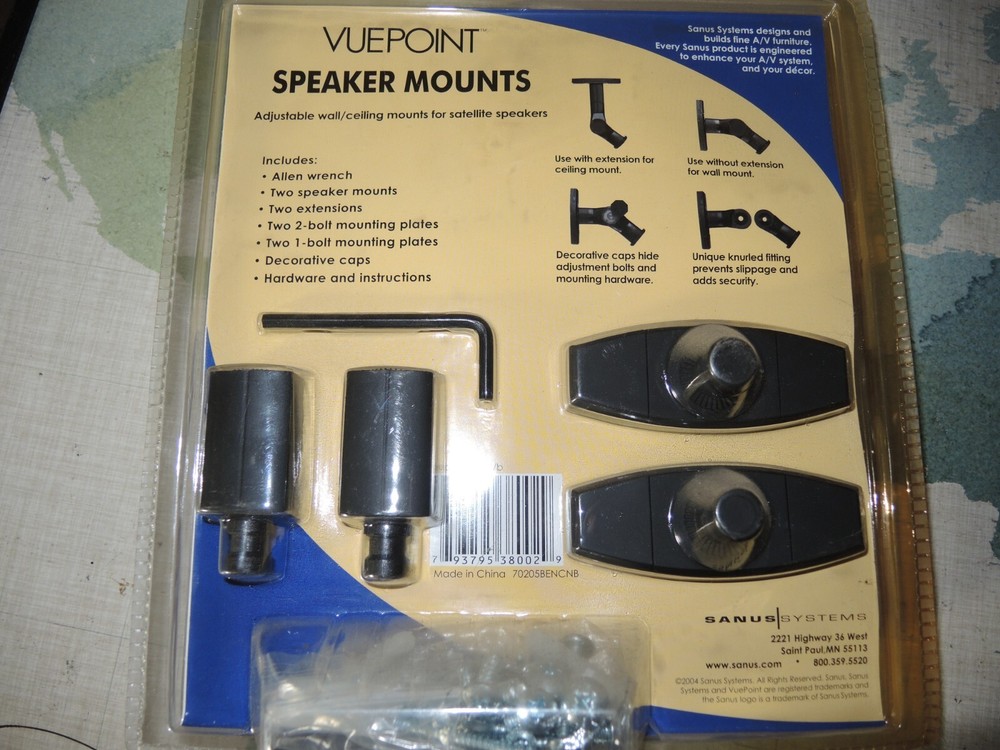 Vuepoint Sanus Systems Adjustable Speaker Mounts for Satellite Speakers HTBWb