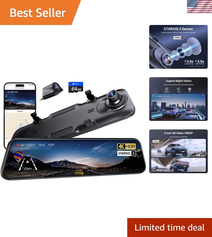 High-Resolution S12 Pro Mirror Dash Cam - Navigation & Voice Control Included