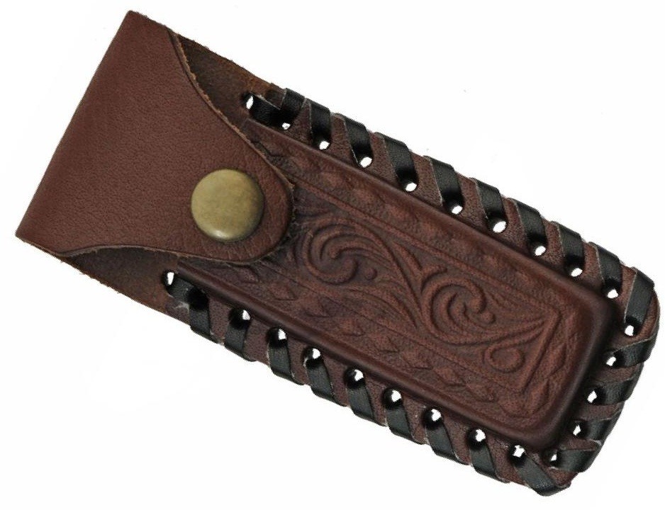 Pocket Knife | 3in Folding Blade Brown Bone Handle Lockback + Leather Sheath