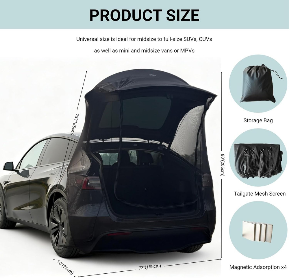 Car Camping Tailgate Mesh Screen for SUV, CUV, Mini Van, Tailgate Essentials Ven