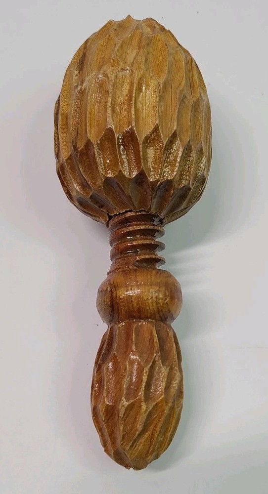 Vintage Carved Wooden Walnut Corkscrew-Style Nutcracker