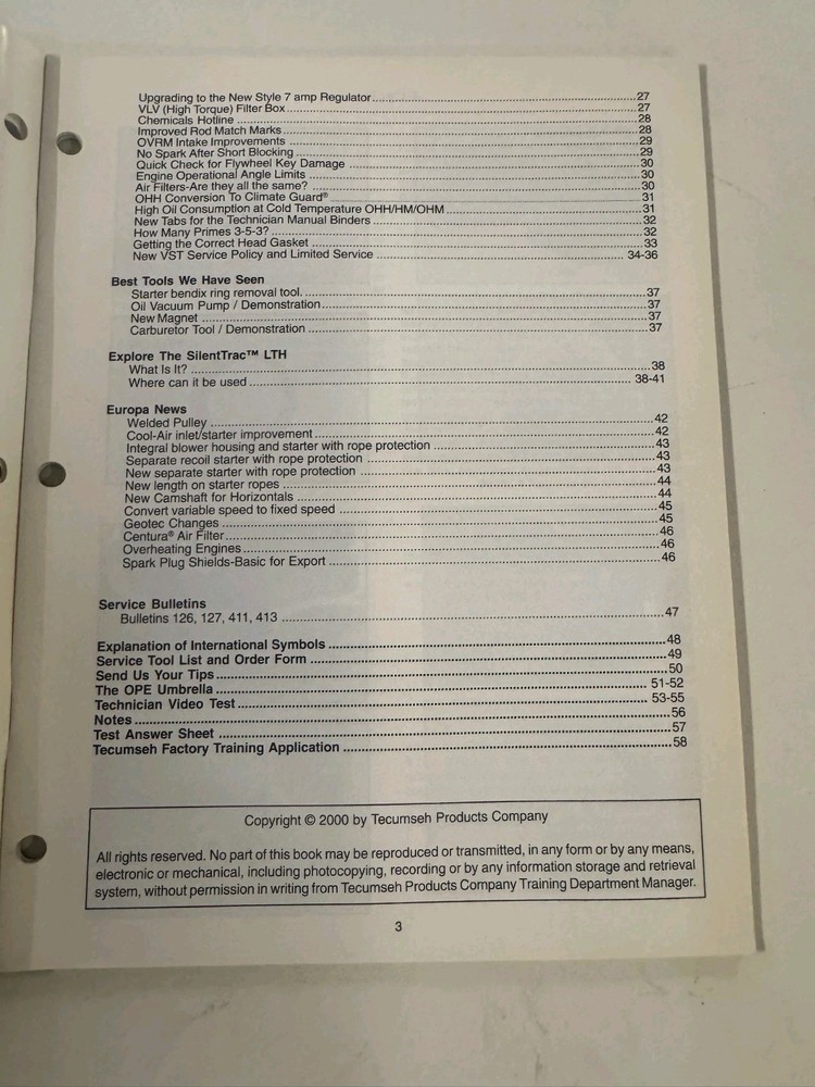 Tecumseh Update 2001 Factory Training Engines