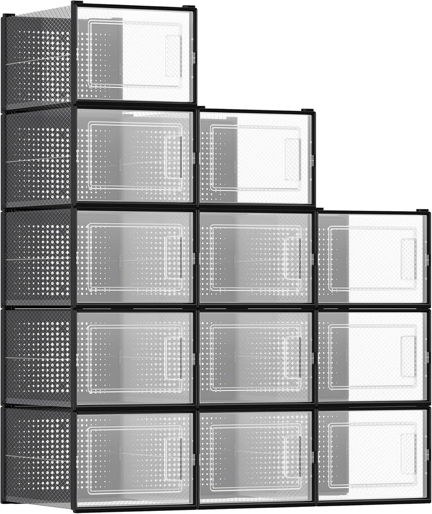 Shoe Boxes Pack of 12 Shoe Storage Organizers Stackable Clear Plastic Boxes
