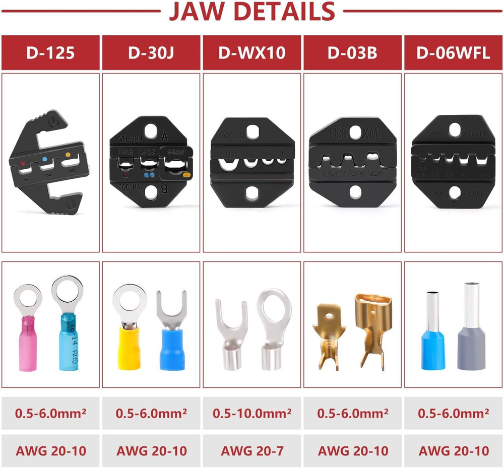 Ratcheting Crimping Tool Set, 6PCS Interchangeable Jaws Wire Crimper Tools with
