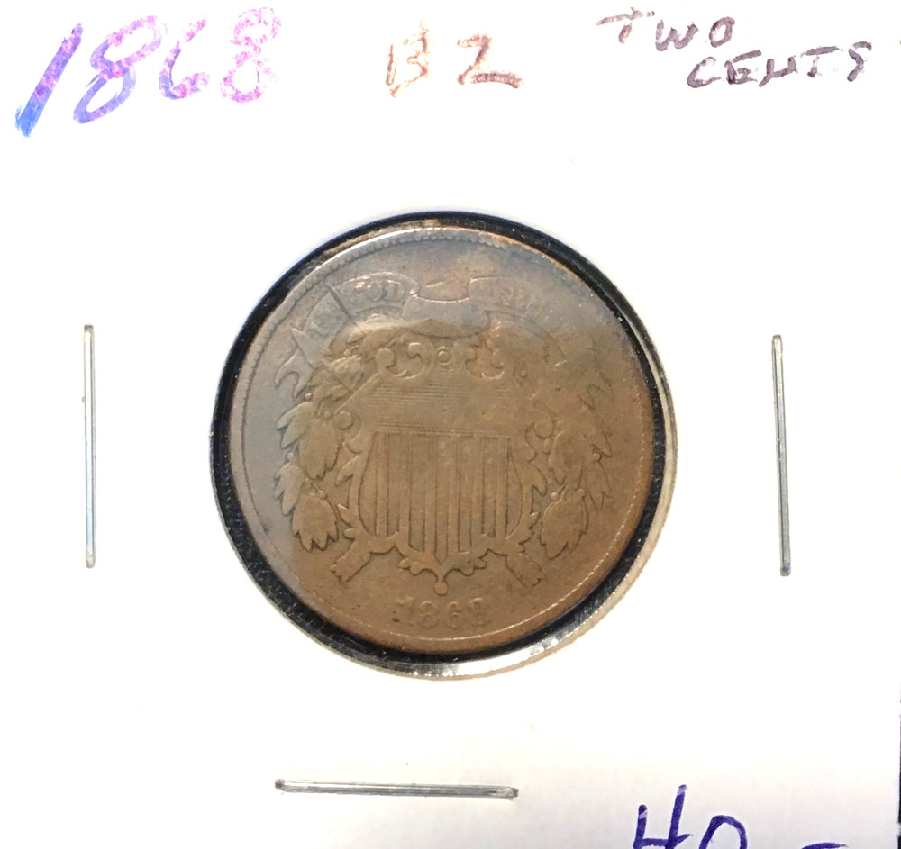 1868 TWO CENT PIECE ABOUT GOOD-GOOD
