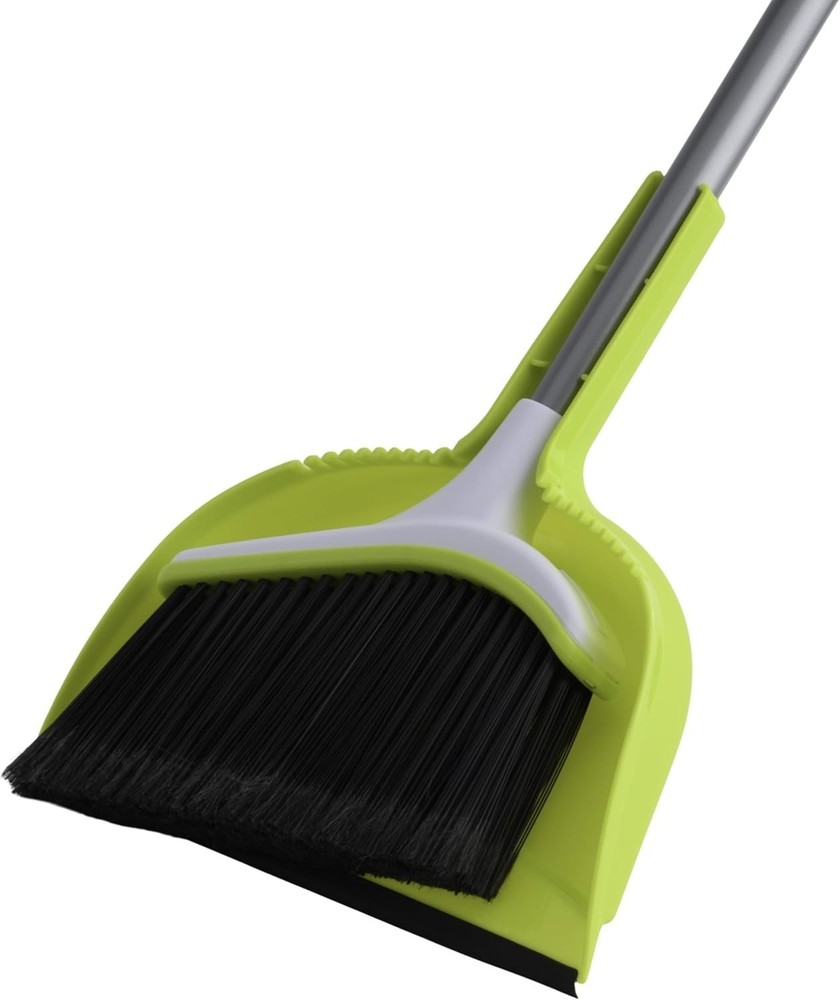 Casabella Basics Angled Set, Silver/Green, Broom with Dustpan