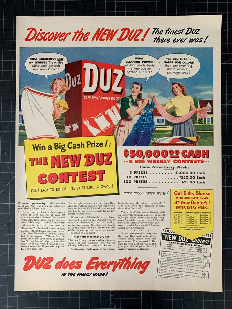 Vintage 1950s Duz Laundry Detergent Print Ad