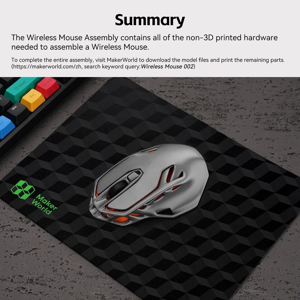 Bambu Lab Makerworld MH002 3D Printed Wireless Mouse Model Components DIY Cre...