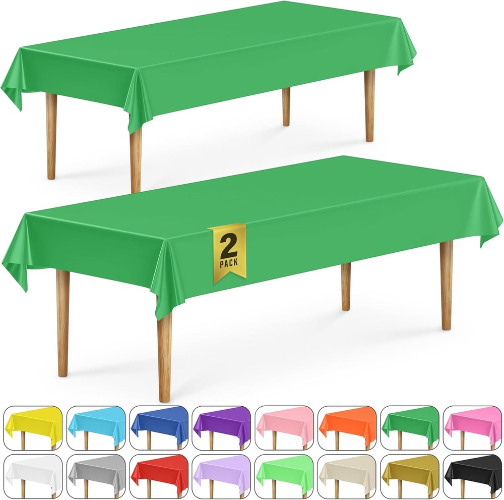 DecorRack 2 Rectangular Tablecloths BPA-Free Plastic, 54 x 108 2 Pack, Green