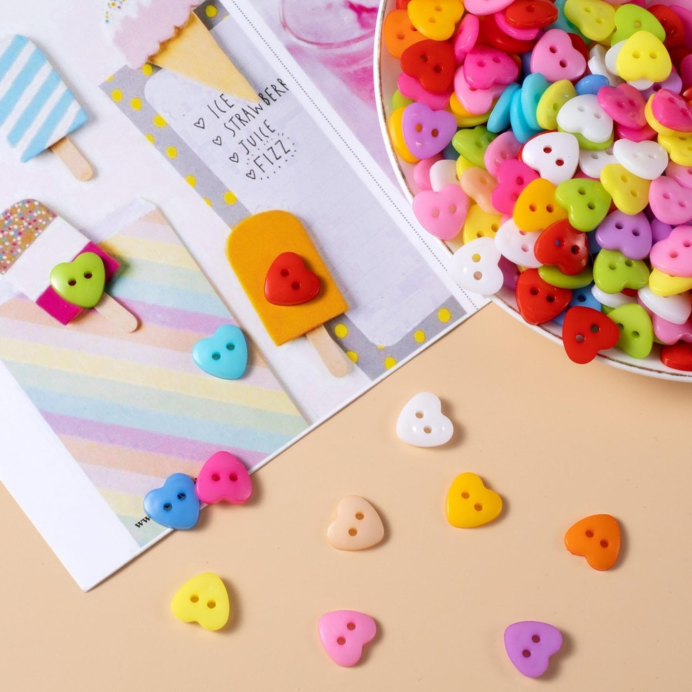 300pcs Heart Buttons, Spring Resin Sewing Buttons, Decorative Plastic Accesso...