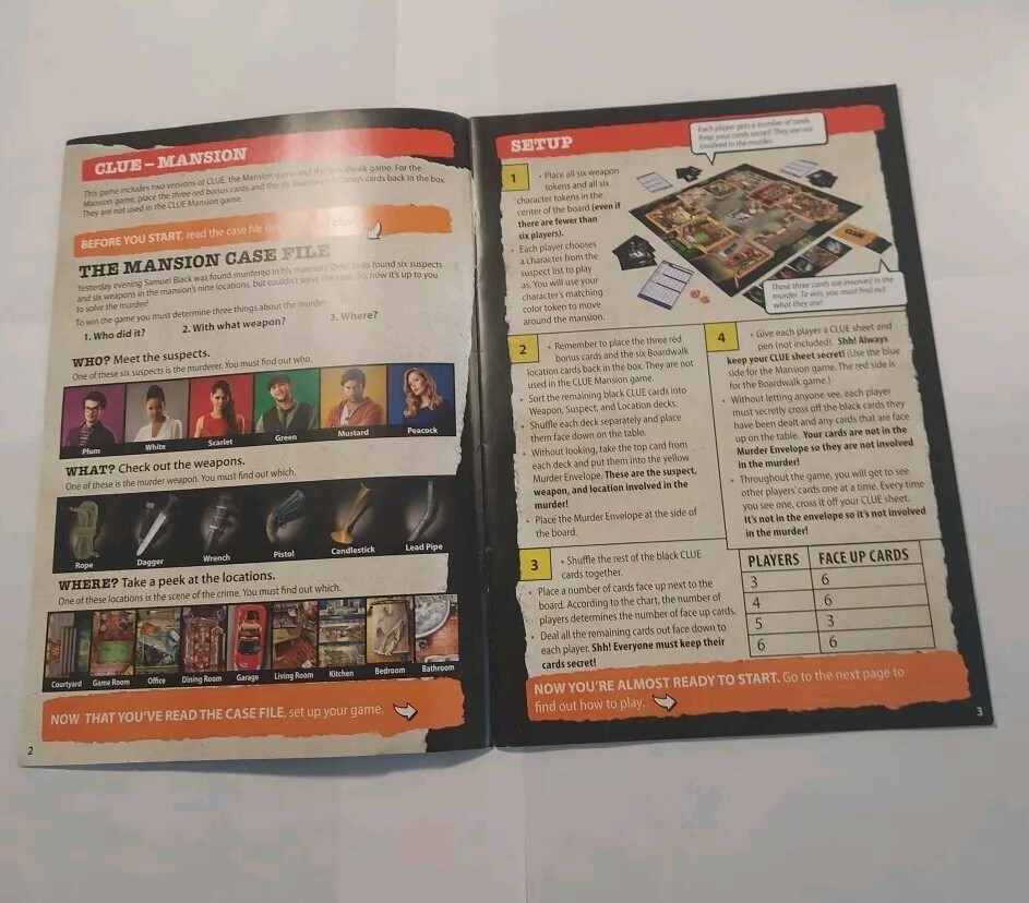 2013 Clue Mystery Game Replacement Instructions Only