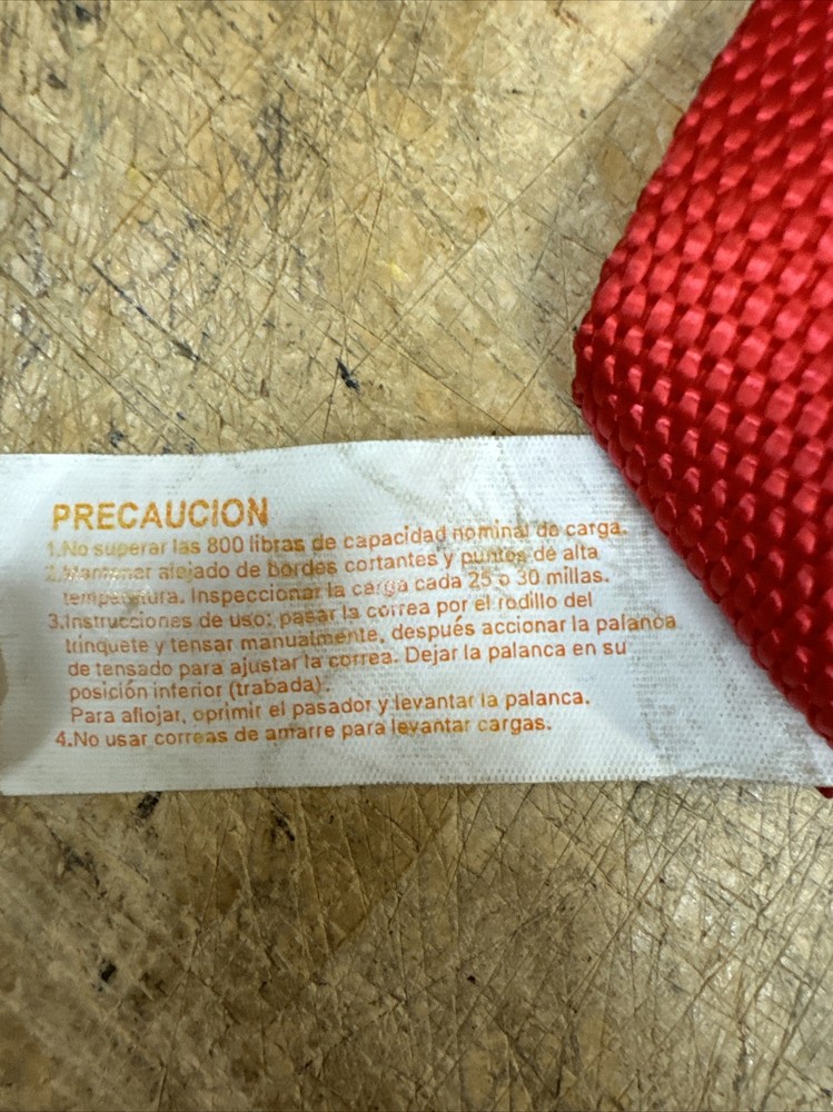 Red WORKFORCE 8363 CARGO RATCHET TIE DOWN STRAP Working Load Limit 800 lbs