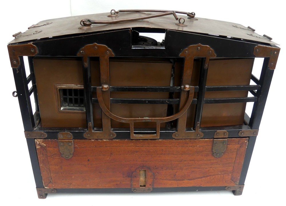 Antique Japanese copper sake warming heating w lacquer box set