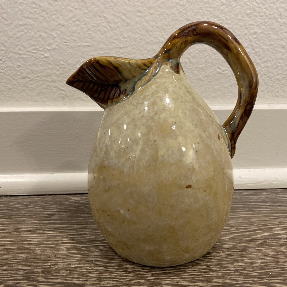 Pear Fruit Shaped Pitcher - Pottery Rustic - Brown Tan High Gloss 6.5” Tall