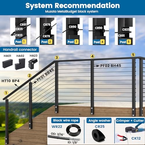 Pack 1/8" Black Cable Railing Hardware Kit Hand Swage For 2"x2" Post 60
