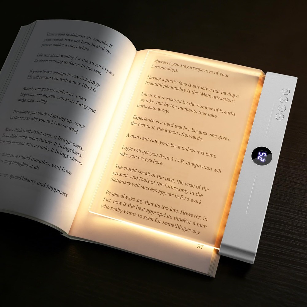 Clear LED Flat Book Reading Light 3 Color Timer Dimmable Full Page Lamp White