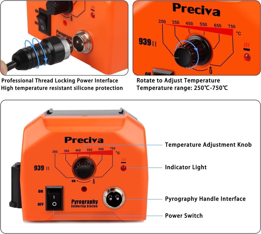 40W Adjustable Temperature Wood Burning Kit & Pyrography Tool Set