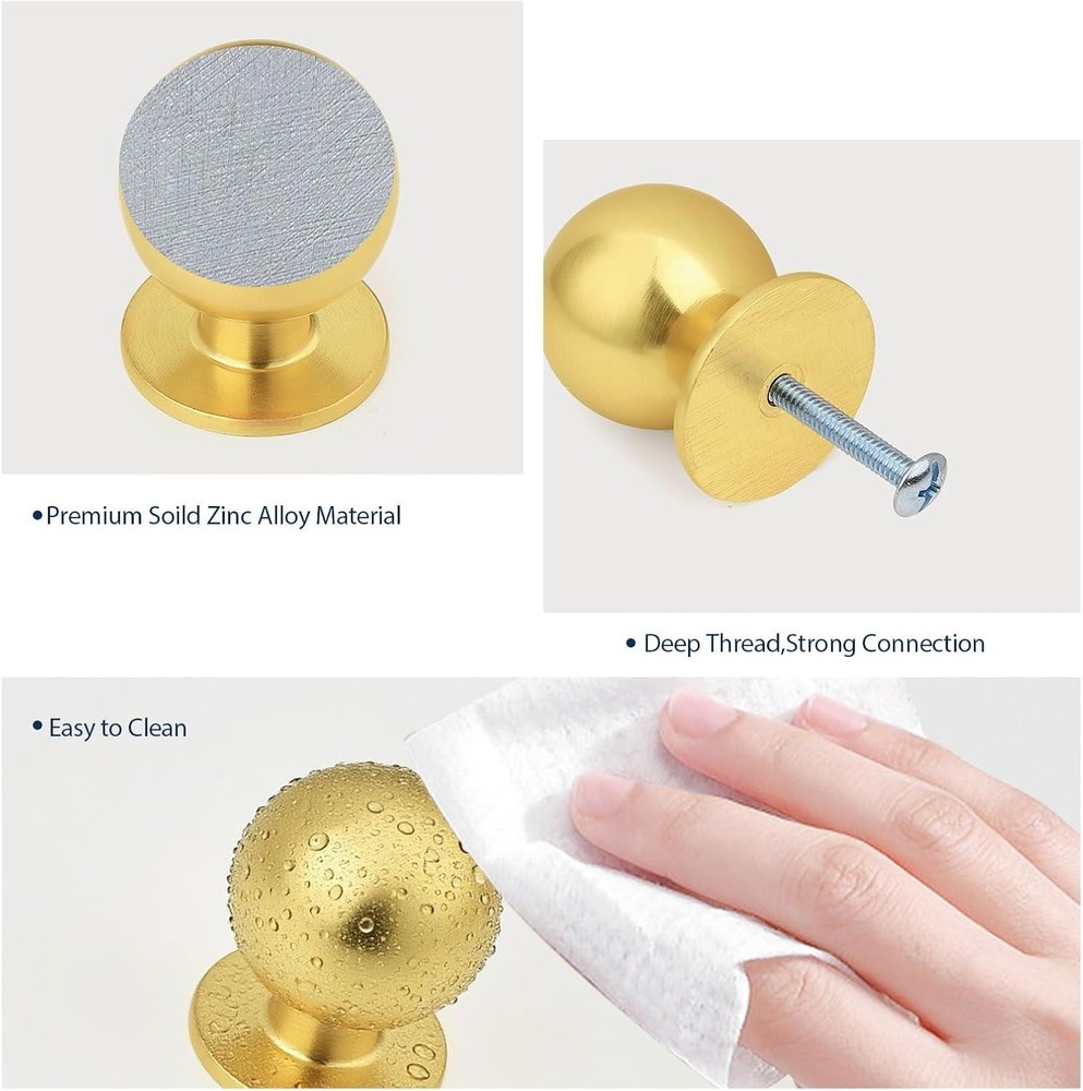 10 Pack Gold Cabinet Knob 1" Round Solid Zinc Ball Drawer Pull Kitchen Hardware