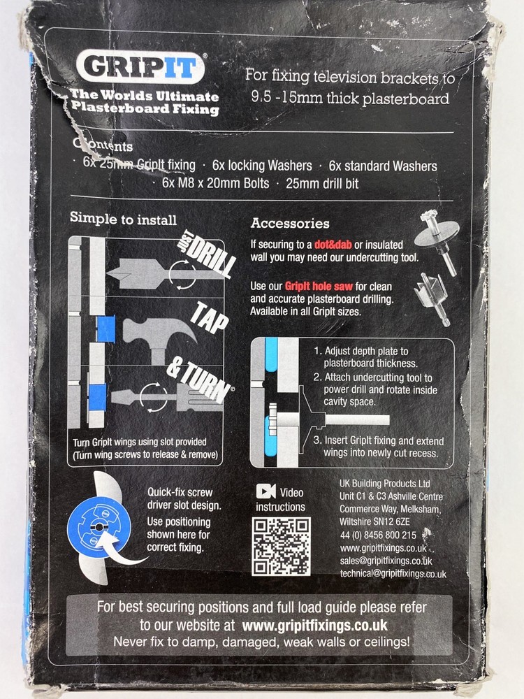 Grip It Plasterboard TV Fixing Kit
