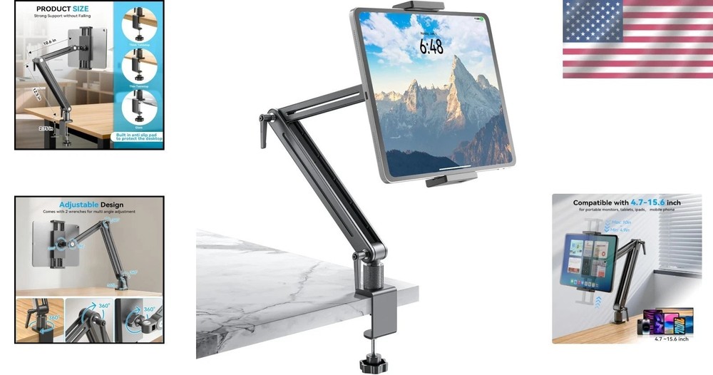 Rotating Tablet Mount Stand for Desk - Adjustable Arm Holder