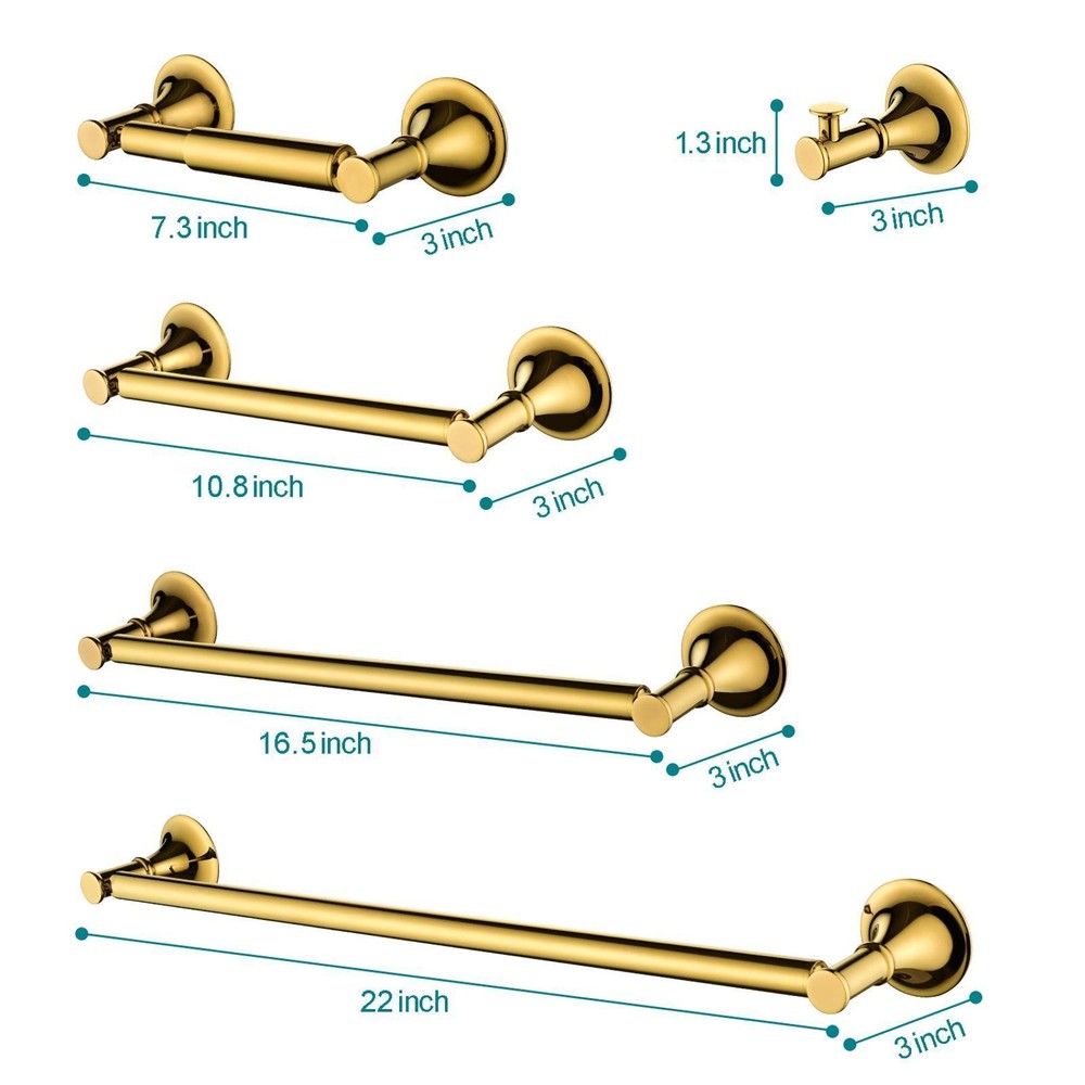 Rustproof Brass Wall-Mounted Bathroom Towel Rack Set - 6 Pieces with Easy