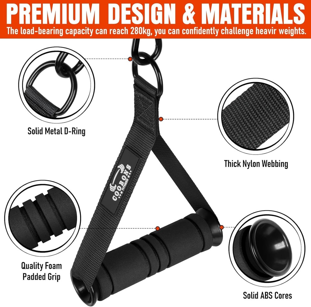 Heavy Duty Exercise Handles, Gym Handles for Cable Machine Attachment, Black