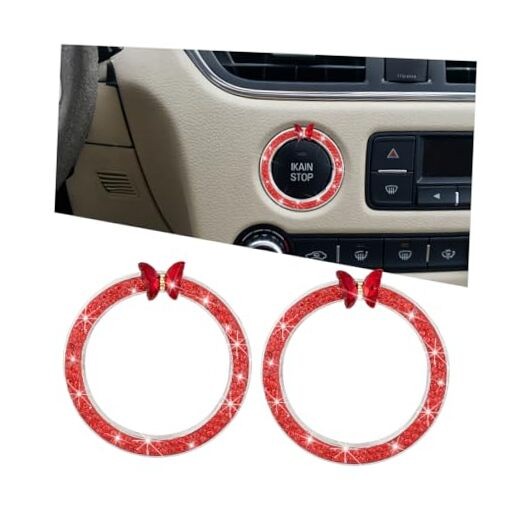 2PCS Bling Butterfly Car Engine Push Start Button Decoration Ring, Glitter Red