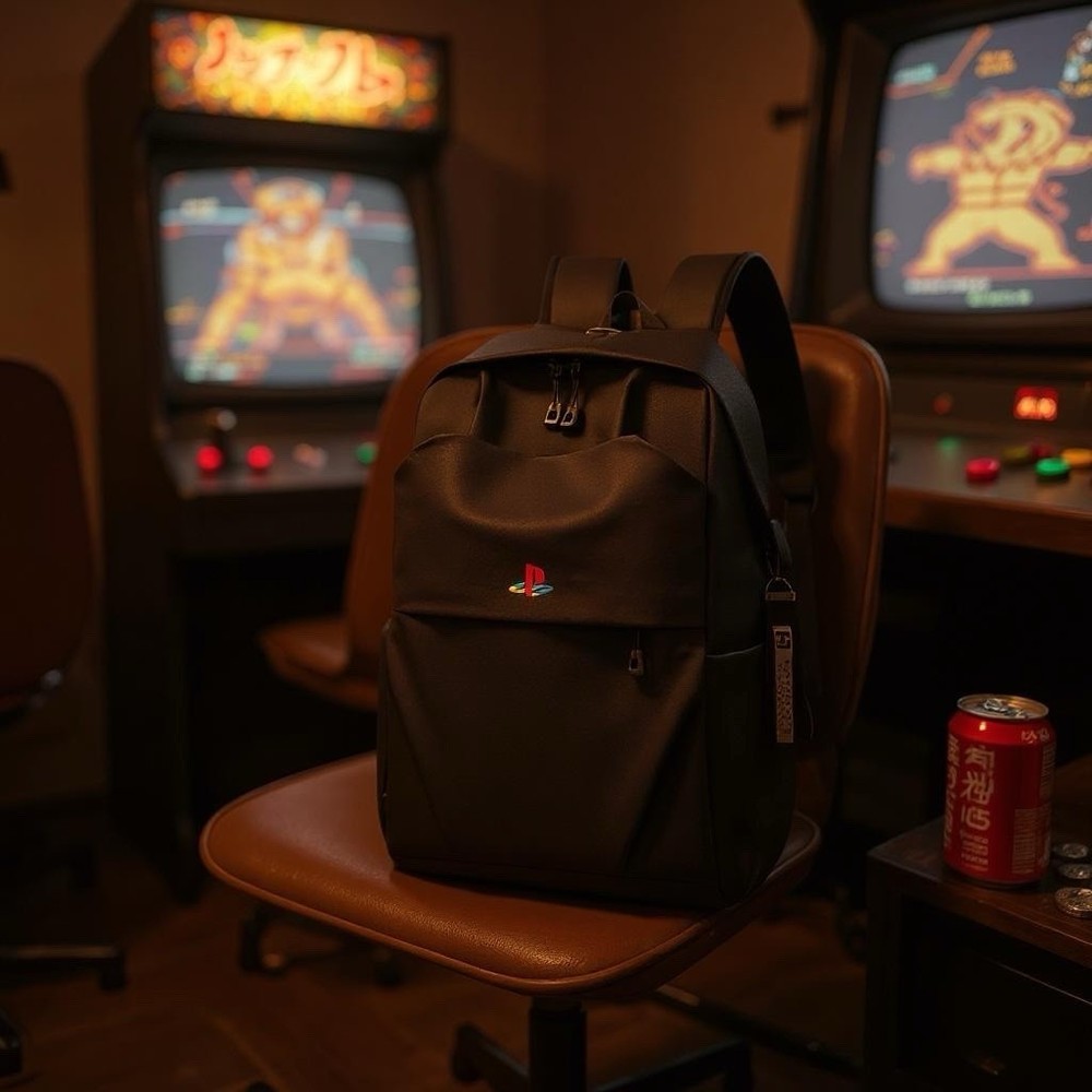 Black PlayStation Logo Backpack 🎮 USB Charging Port, Waterproof,