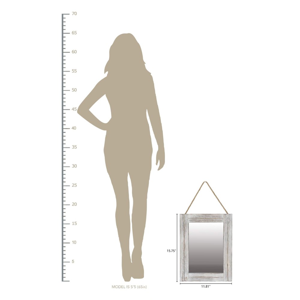 12 x 16 in Wall Decorative Mirror, Rustic Wood Frame Rectangular Mirror with ...