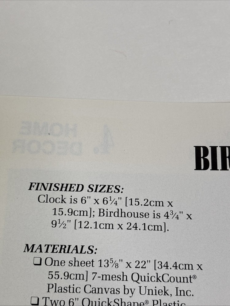Birdhouse & Clock Annie's Attic Plastic Canvas Pattern Page