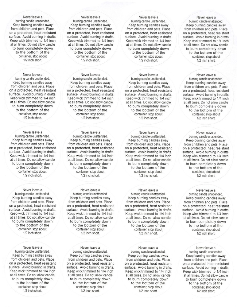 2-IN Round ~ BURNING CANDLE WARNING STICKERS LABELS CAUTION KIMMERIC