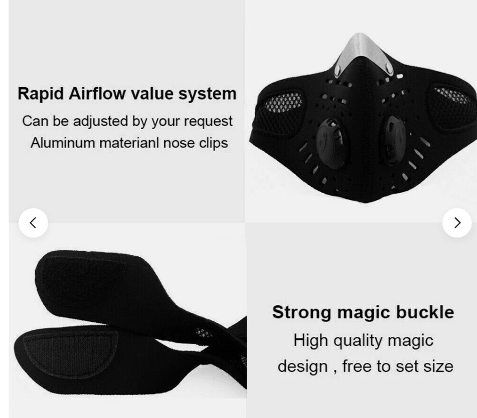 REUSABLE FACE MASK WITH BREATHING VALVE AND 5-LAYER REPLACEMENT FILTER