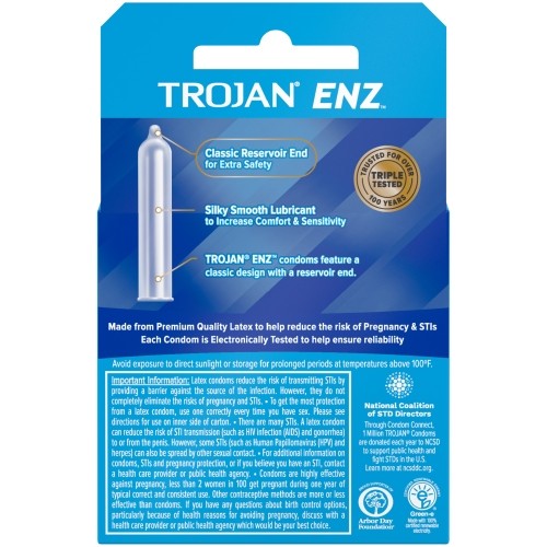 6 Pack Trojan Enz Condoms Lubricated Latex 3 Each