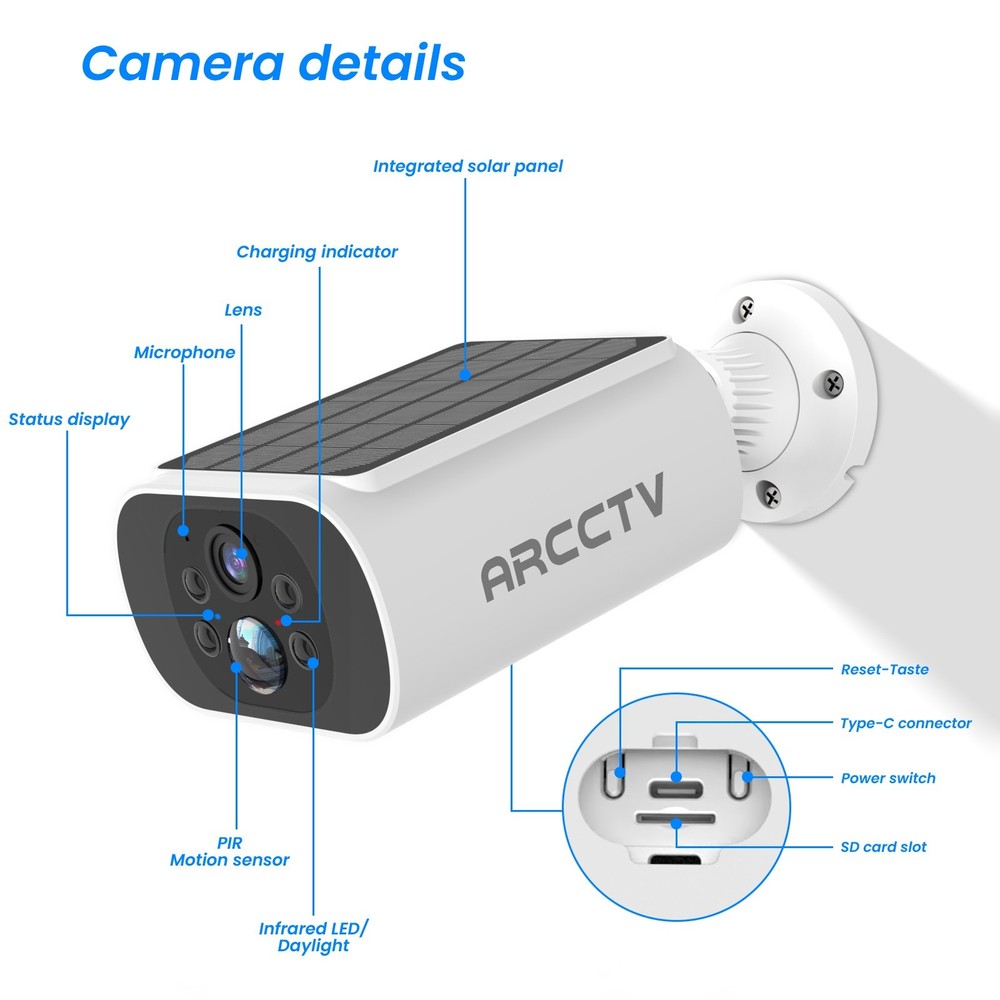 ARCCTV 4MP Solar Security Camera System Wireless Outdoor Cameras Battery Powered