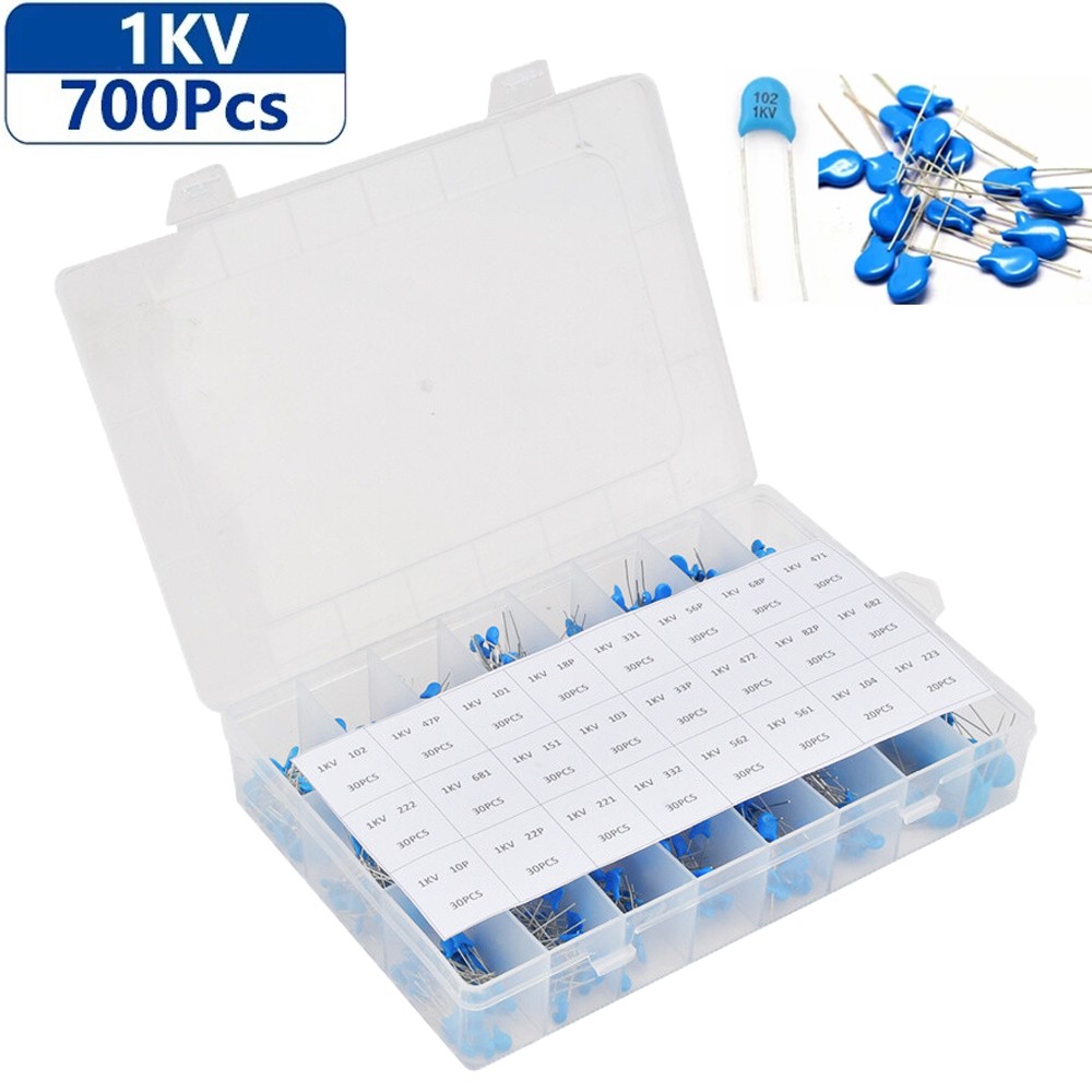 700PCS 1KV 10PF-821PF 24 Values Assorted Kit High-Voltage Ceramic Capacitors Kit