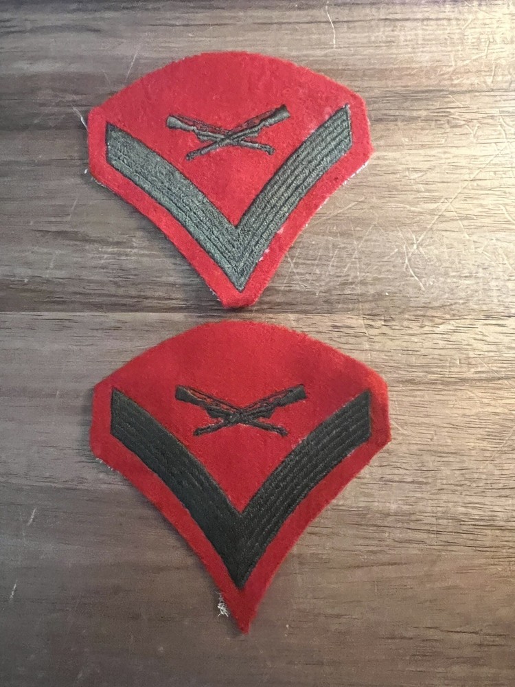 USMC Lance Corporal E-3 Green on Red Embroidered Chevrons