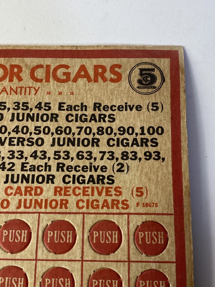 El Verso Junior Cigar 5 Cent Punch Card Large Unpunched