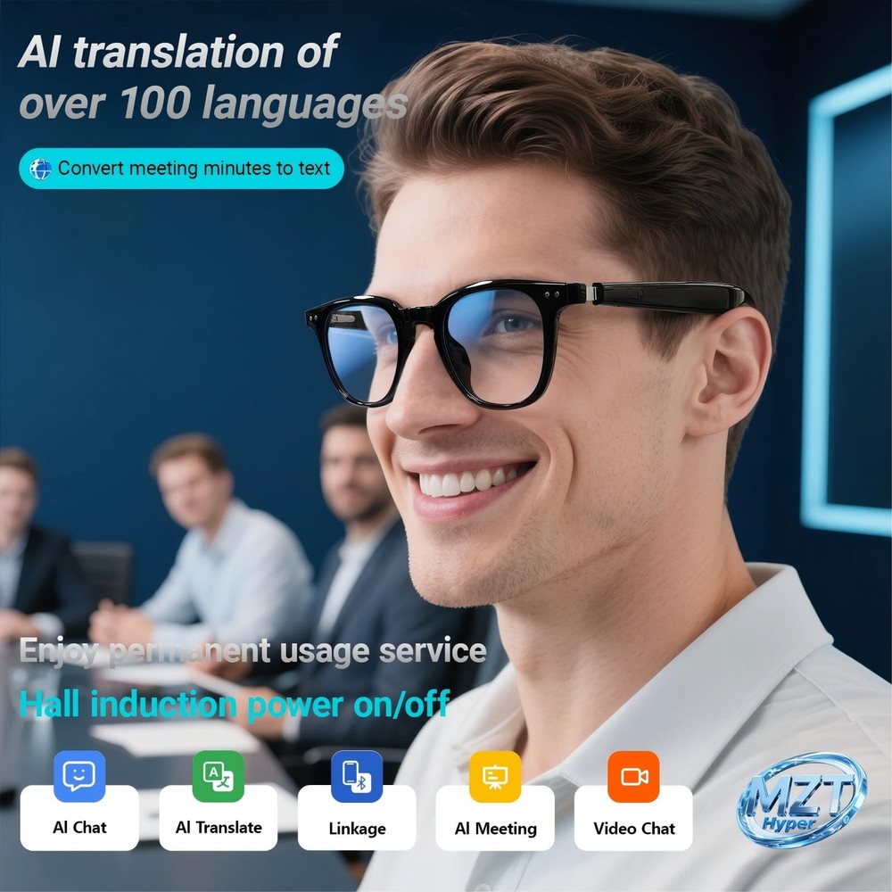 AI Smart 5.4 Bluetooth Glasses with Open Ear Speaker, Voice Assistant Compati...