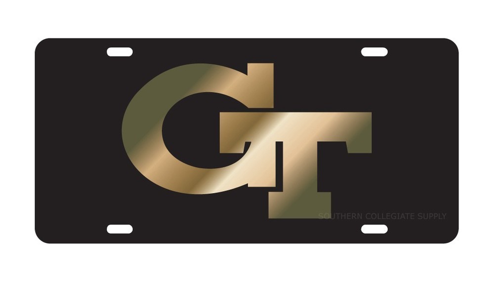 GT GEORGIA TECH Black Mirrored License Plate / Car Tag