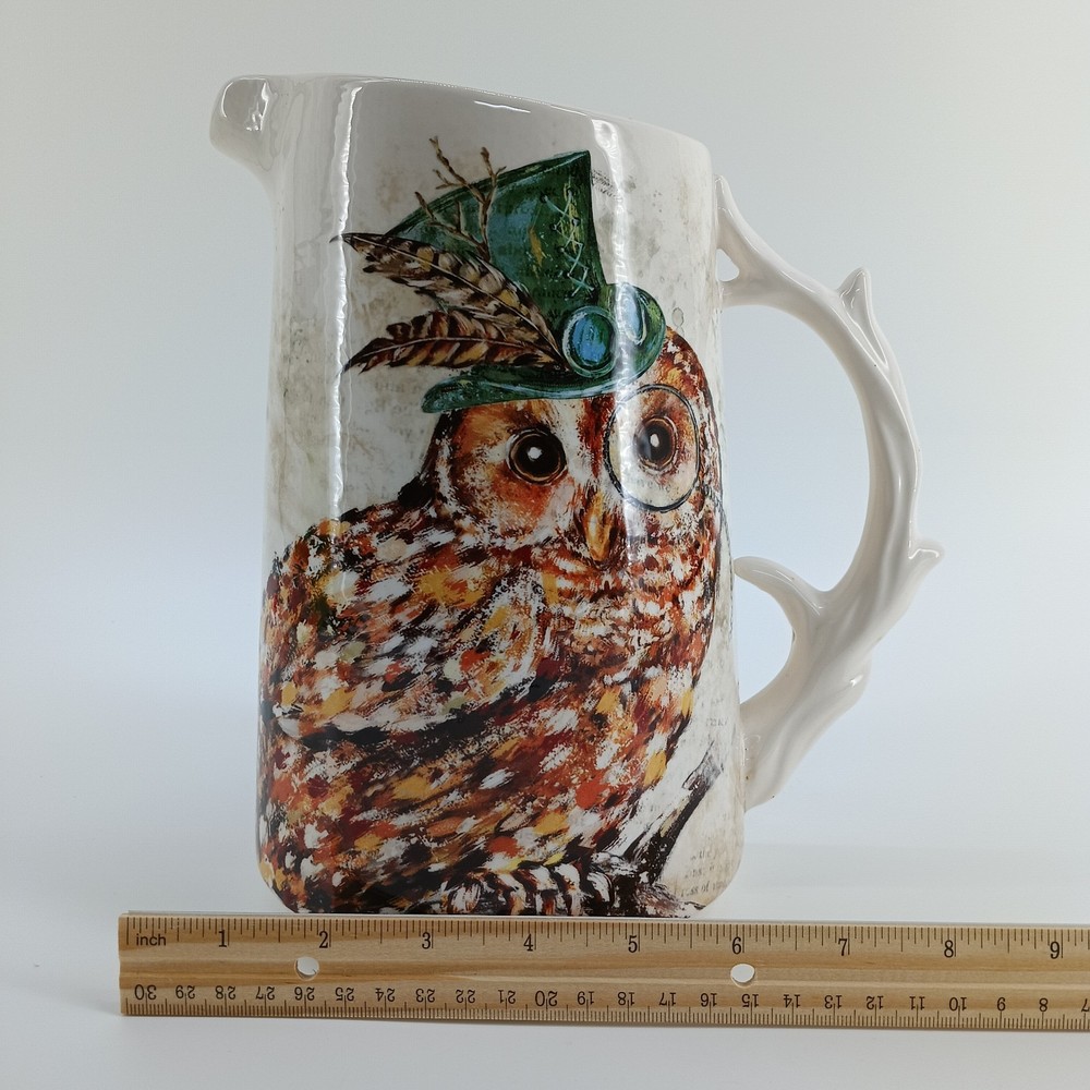 Pier 1 Steampunk Owl Ironstone Pitcher Tree Branch Handle